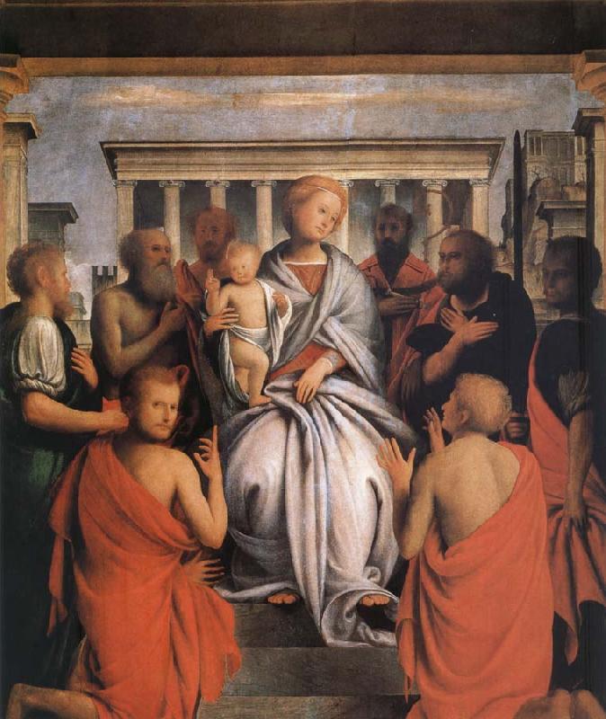 Bartolomeo Suardi The Madonna and the Nino with eight holy oil painting picture